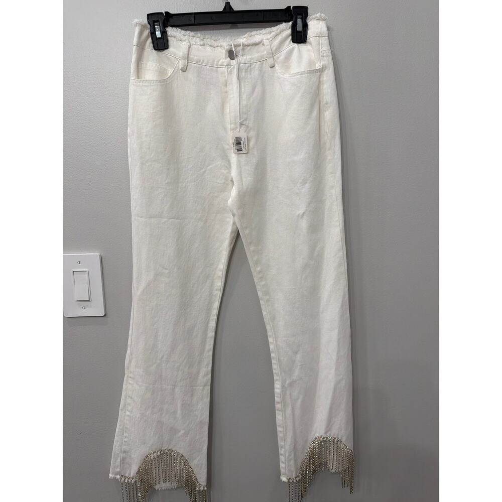 NWT GeeGee White Denim Jeans with Rhinestone Hem